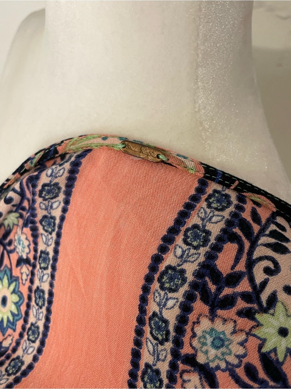 Free People Mixed Floral Wrap Top - Navy, Green & Coral Accents - Picture 3 of 4
